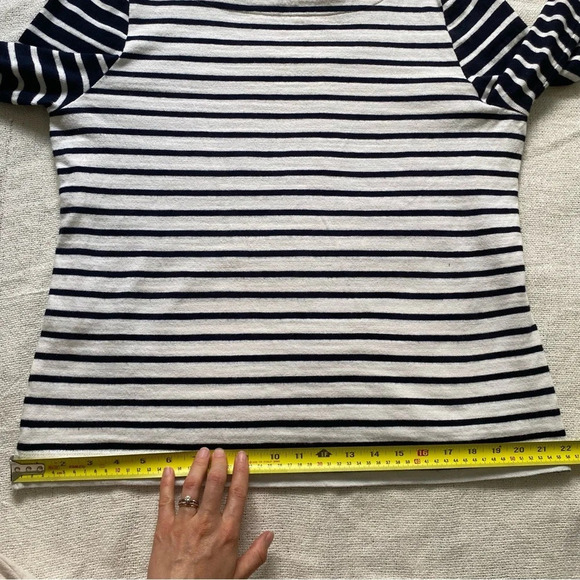 LOFT Striped Coastal Navy and Cream Boatneck 3/4 Sleeve Knit  Sweater Top Size L - Picture 14 of 14